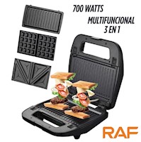 Sanguchera RAF R 203 3 en 1 Intercambiables Sangucher Grill Wafle Negro
